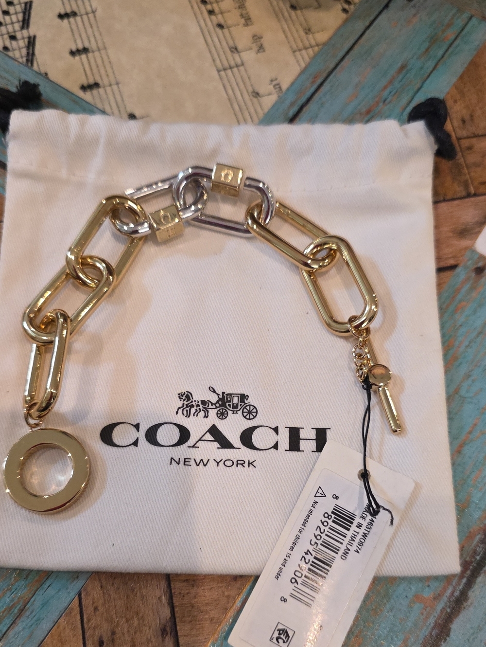 Coach 2 Toned Chain Link 8 Inch Braclet Nwt - Picture 6 of 9